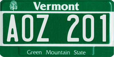 VT license plate AOZ201