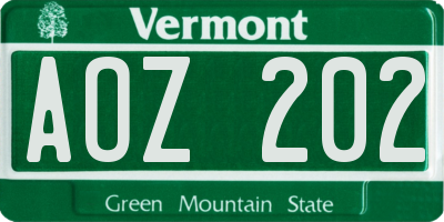 VT license plate AOZ202
