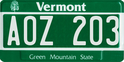 VT license plate AOZ203