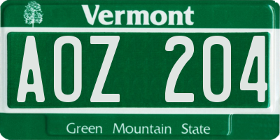 VT license plate AOZ204