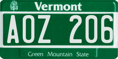 VT license plate AOZ206