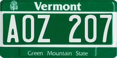 VT license plate AOZ207