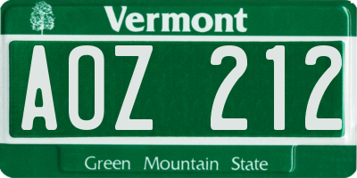 VT license plate AOZ212