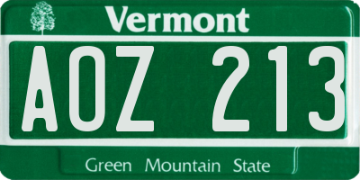 VT license plate AOZ213
