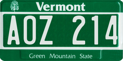 VT license plate AOZ214