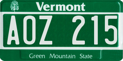 VT license plate AOZ215