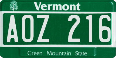 VT license plate AOZ216