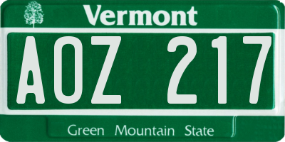 VT license plate AOZ217