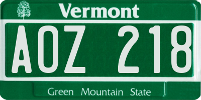VT license plate AOZ218