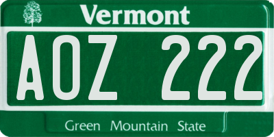 VT license plate AOZ222