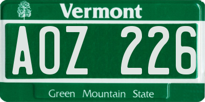 VT license plate AOZ226