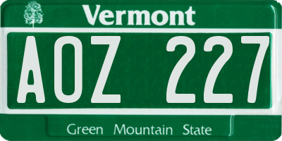 VT license plate AOZ227