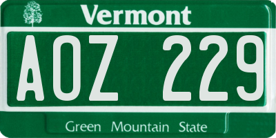 VT license plate AOZ229
