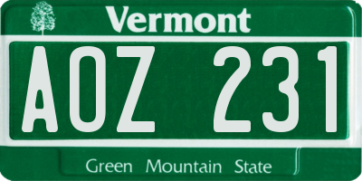 VT license plate AOZ231