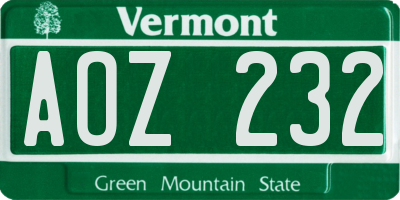 VT license plate AOZ232