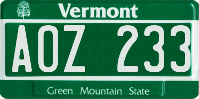 VT license plate AOZ233
