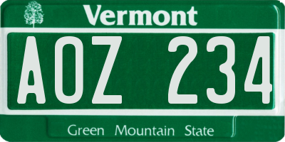 VT license plate AOZ234