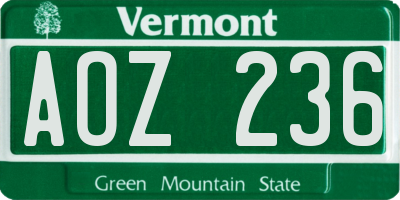 VT license plate AOZ236