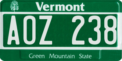 VT license plate AOZ238
