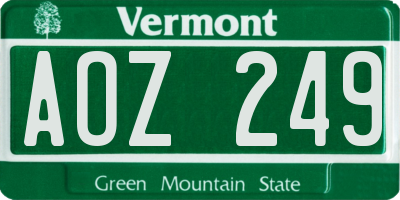 VT license plate AOZ249