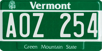 VT license plate AOZ254