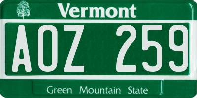 VT license plate AOZ259