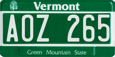 VT license plate AOZ265