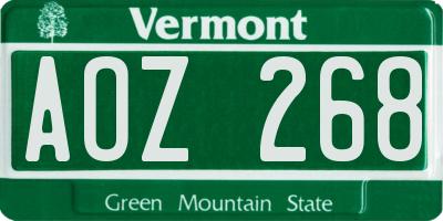 VT license plate AOZ268