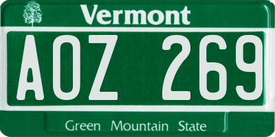 VT license plate AOZ269