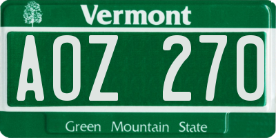 VT license plate AOZ270