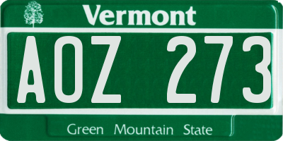VT license plate AOZ273