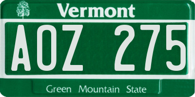 VT license plate AOZ275