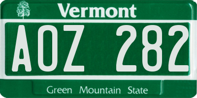 VT license plate AOZ282
