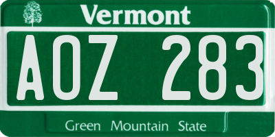 VT license plate AOZ283
