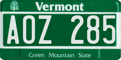 VT license plate AOZ285