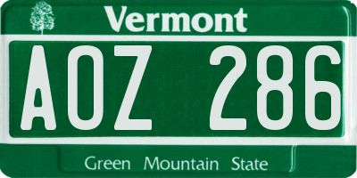 VT license plate AOZ286