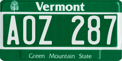 VT license plate AOZ287