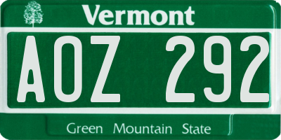 VT license plate AOZ292