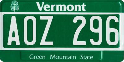 VT license plate AOZ296
