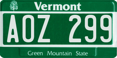 VT license plate AOZ299