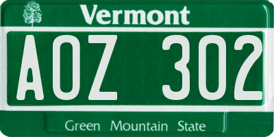 VT license plate AOZ302
