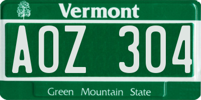 VT license plate AOZ304