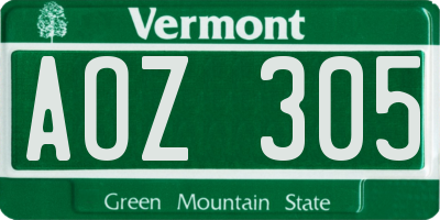 VT license plate AOZ305