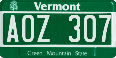 VT license plate AOZ307