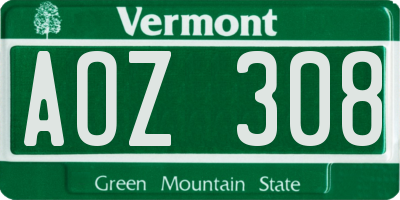VT license plate AOZ308