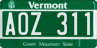 VT license plate AOZ311