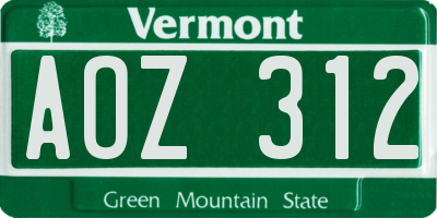 VT license plate AOZ312