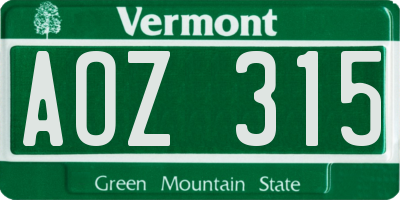 VT license plate AOZ315