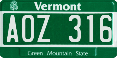 VT license plate AOZ316