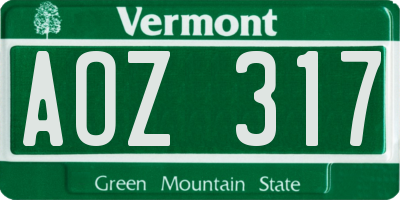 VT license plate AOZ317